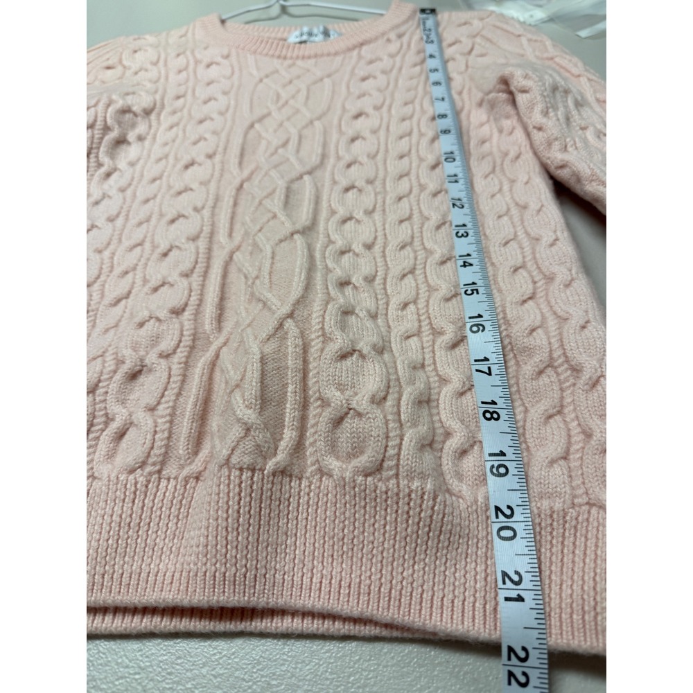 Amour Vert 100% Wool Cable Knit Sweater Women M Pink Fisherman Crewneck Preppy - Picture 5 of 10